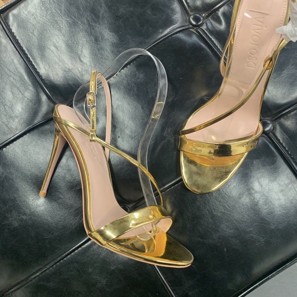 Women’s Barely There High Heel Stiletto Sandals in Metallic Gold Faux Leather - Picture 14 of 16